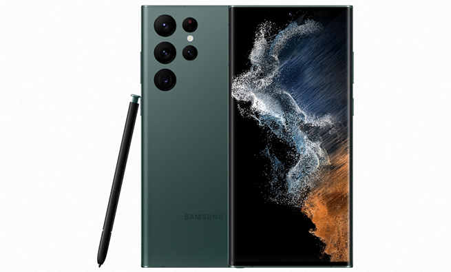 Picture of a Galaxy S22 Smartphone and a Pen