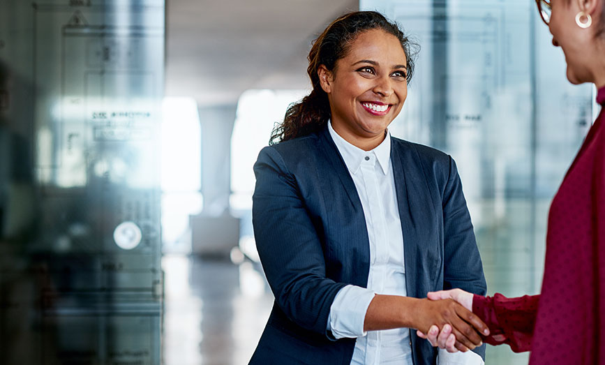 Two finance professionals shaking hands