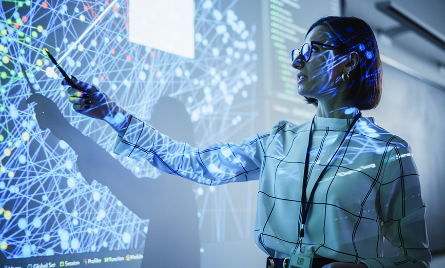 woman pointing at board