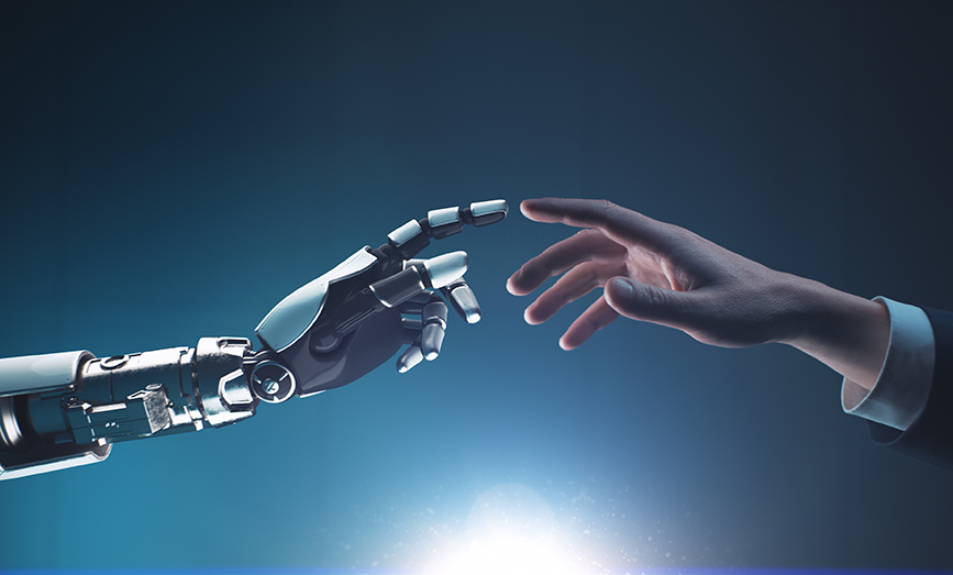 robot hand touching human hand