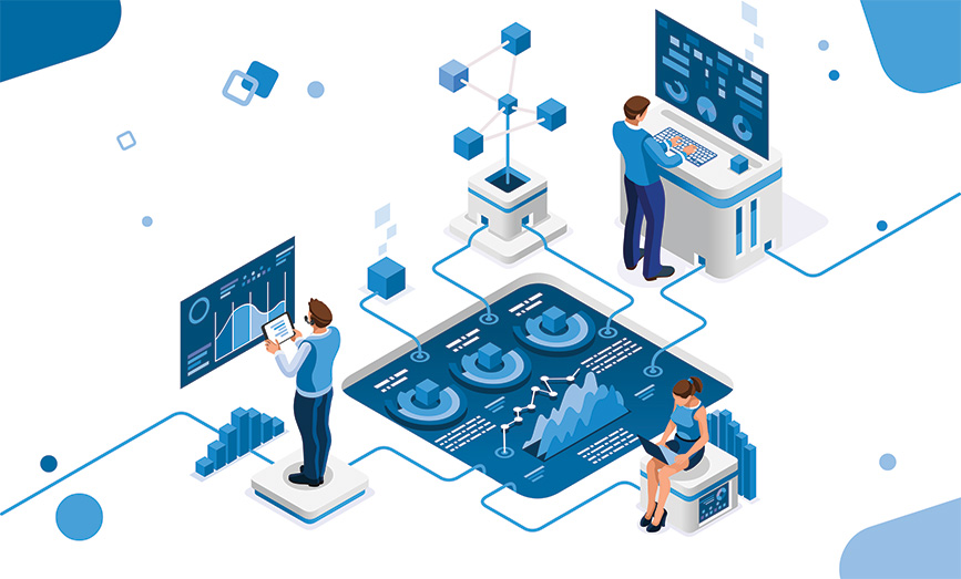 people working on computers with charts and graphs